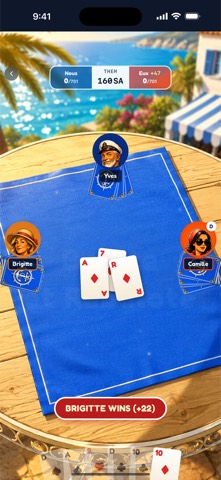 A trick in play on the Bistro table