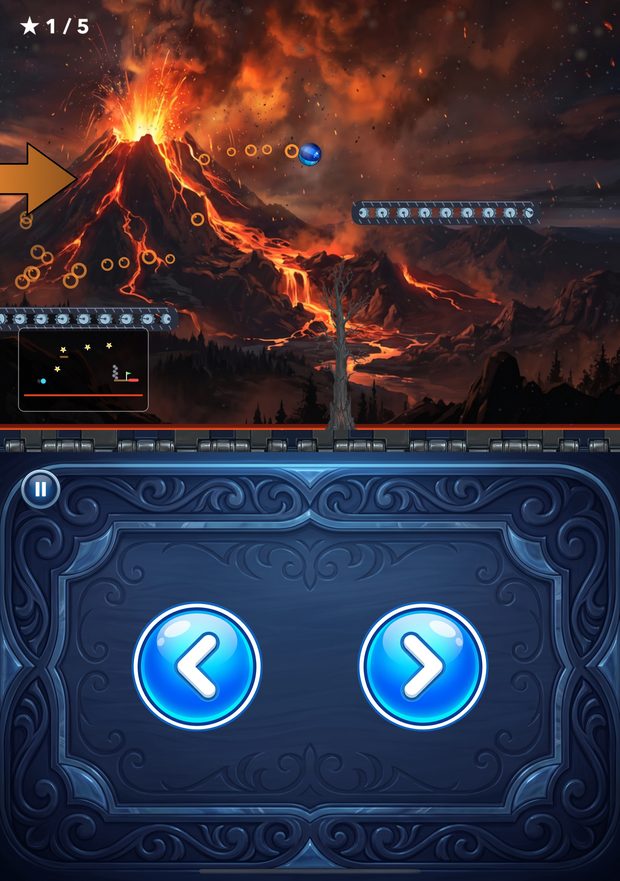 iPhone Duo half-folded: a volcano level on top, left and right pads below