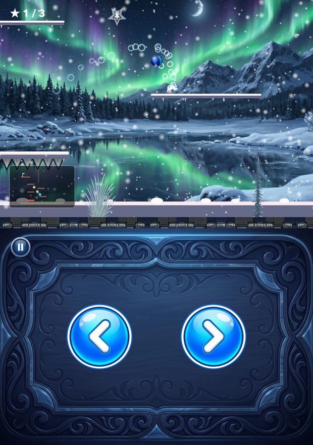 iPhone Duo half-folded: an aurora snow level on top, left and right pads below