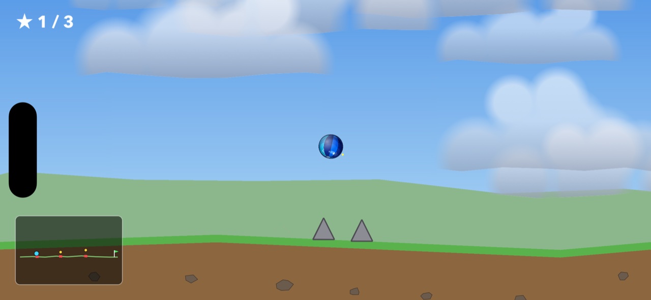Prairie level — the ball mid-bounce over spikes