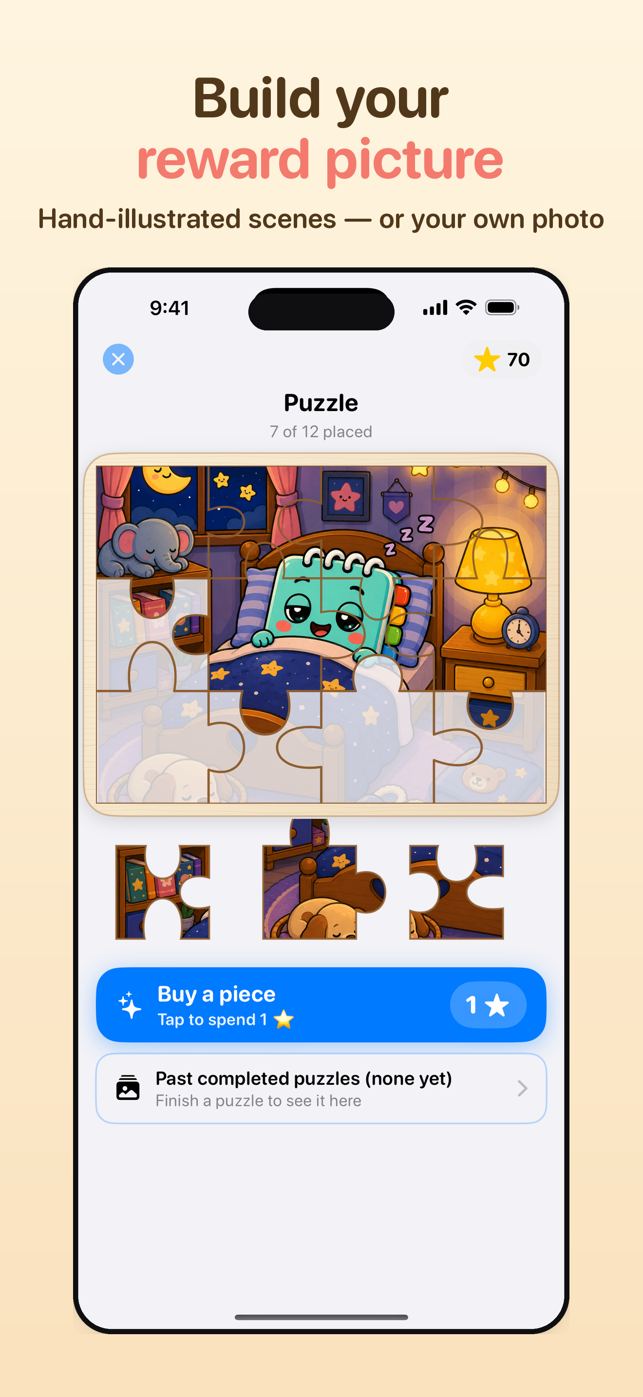 Charty's reward picture puzzle, revealed one hand-illustrated piece at a time