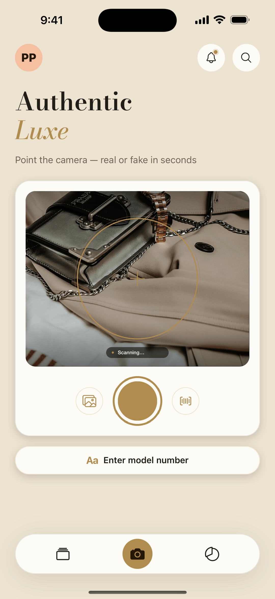 Scan screen — point and identify any branded item