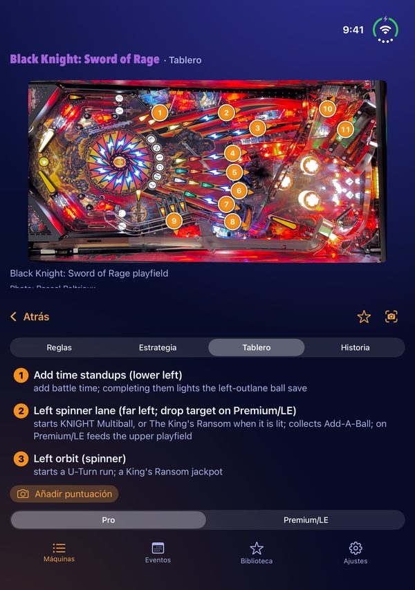 Un iPhone Duo medio plegado: la foto del tablero de Black Knight: Sword of Rage girada de lado en la mitad de pie, la lista de tiros en la mitad plana.