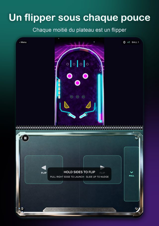 Neon Pinball sur iPhone Duo — flippers sous les deux pouces